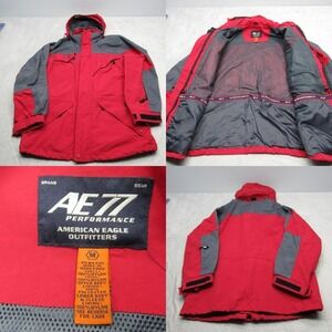 American Eagle Ski Jacket Men Medium Red Performance Canvas Hooded 3in1‎ Shell